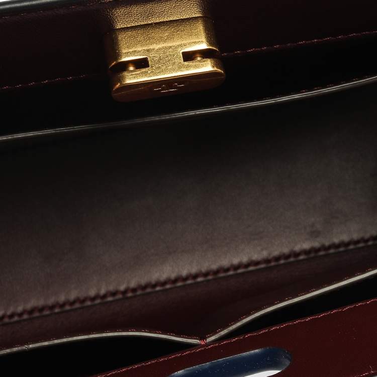 Pre Owned Tory Burch Blue Crocodile Embossed Leather Lee Radziwill Top Handle Bag