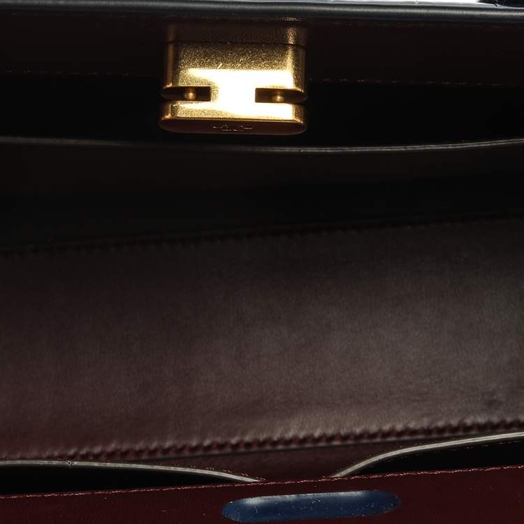 Pre Owned Tory Burch Blue Crocodile Embossed Leather Lee Radziwill Top Handle Bag