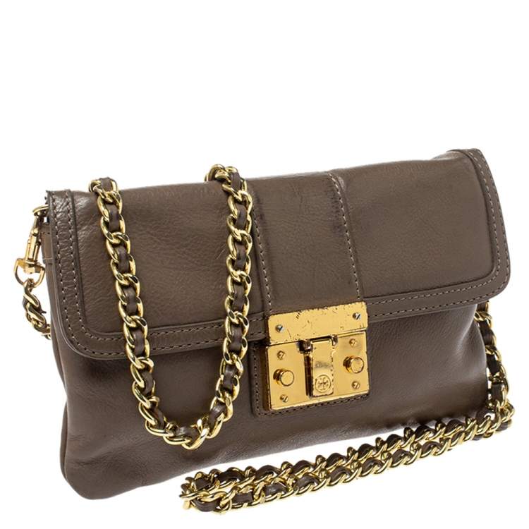 Pre Owned Tory Burch Beige Leather Crossbody Bag