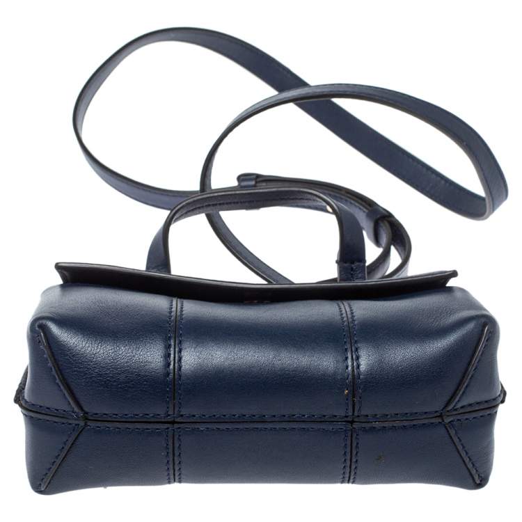 Pre Owned Tory Burch Navy Blue Leather Mini Block T Top Handle Bag