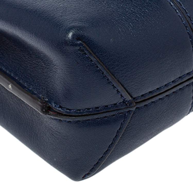 Pre Owned Tory Burch Navy Blue Leather Mini Block T Top Handle Bag