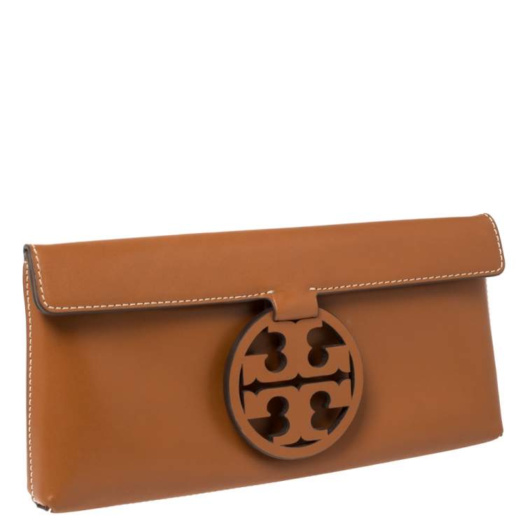 Pre Owned Tory Burch Brown Leather Miller Clutch