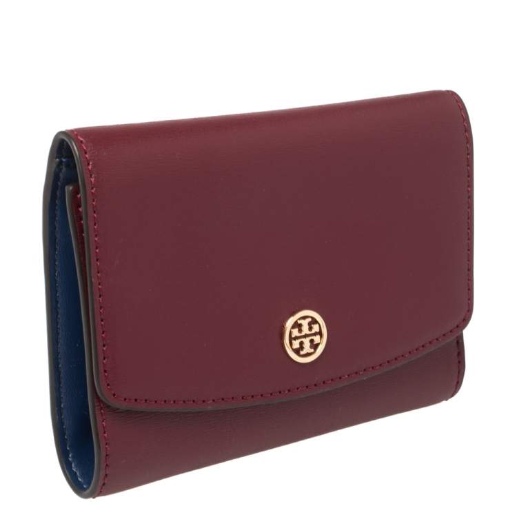 Pre Owned Tory Burch Marron Textured Leather Robinson Compact Wallet