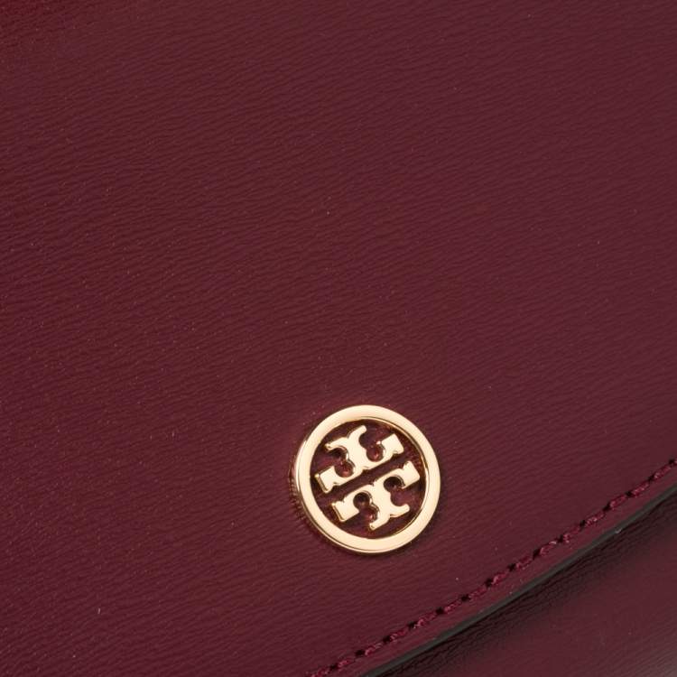 Pre Owned Tory Burch Marron Textured Leather Robinson Compact Wallet
