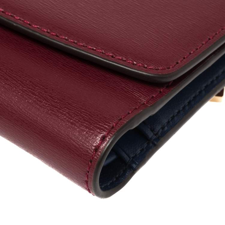 Pre Owned Tory Burch Marron Textured Leather Robinson Compact Wallet