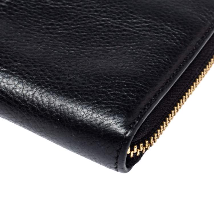 Pre Owned Tory Burch Black Leather Zip Around Wallet  