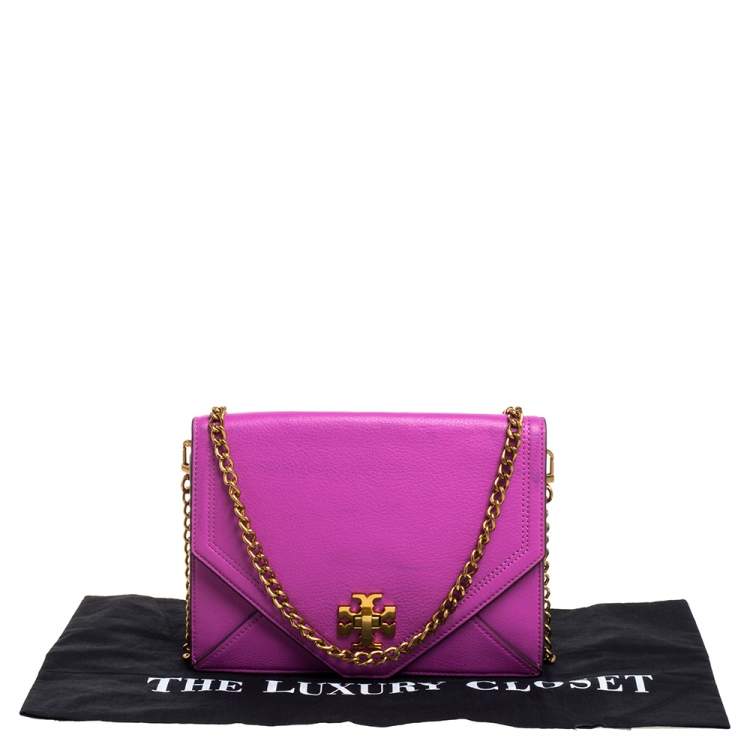 Pre Owned Tory Burch Fuchsia Leather Kira Envelope Flap Chain Bag