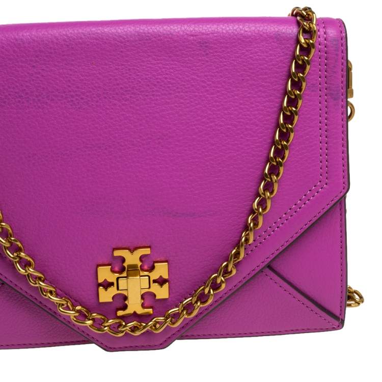 Pre Owned Tory Burch Fuchsia Leather Kira Envelope Flap Chain Bag