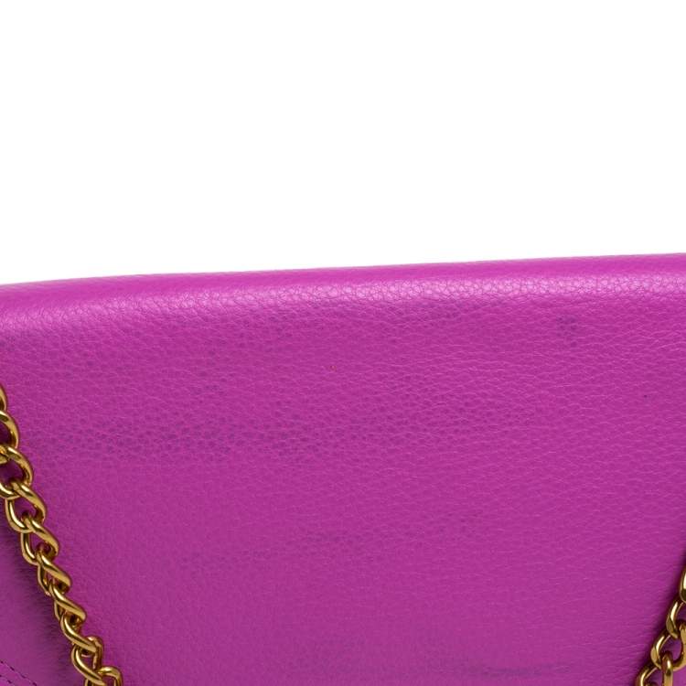 Pre Owned Tory Burch Fuchsia Leather Kira Envelope Flap Chain Bag