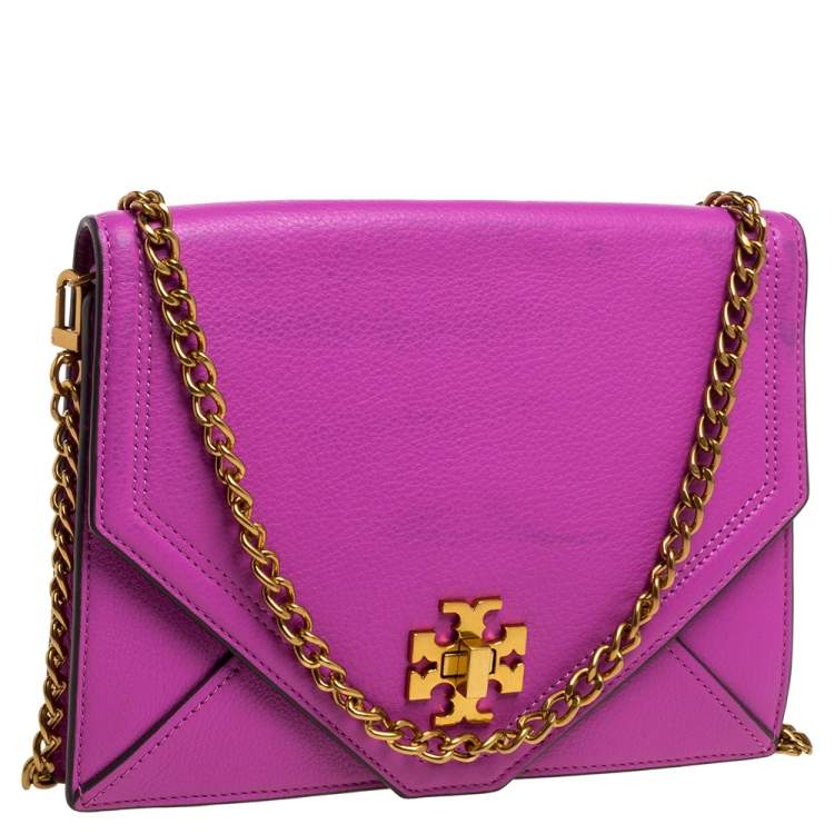 Pre Owned Tory Burch Fuchsia Leather Kira Envelope Flap Chain Bag