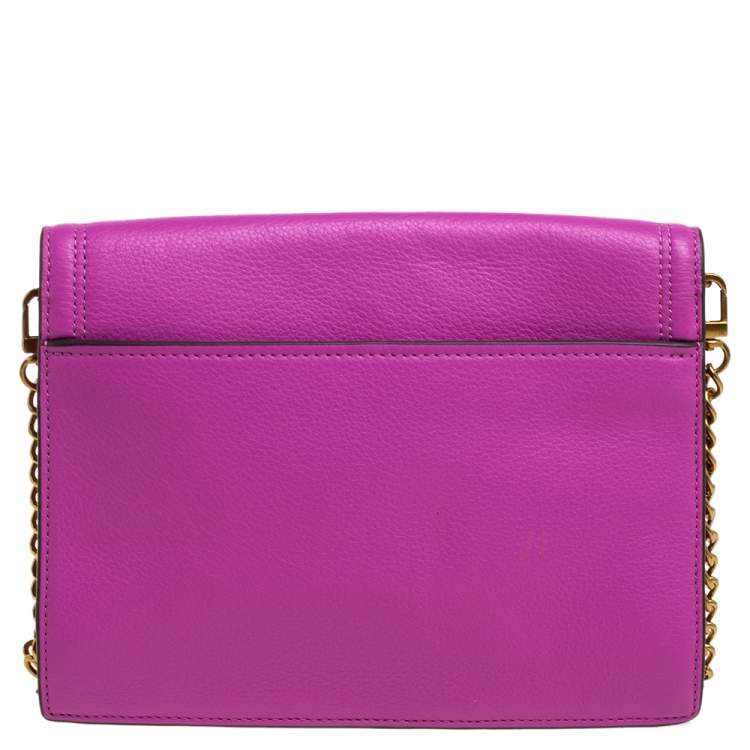 Pre Owned Tory Burch Fuchsia Leather Kira Envelope Flap Chain Bag