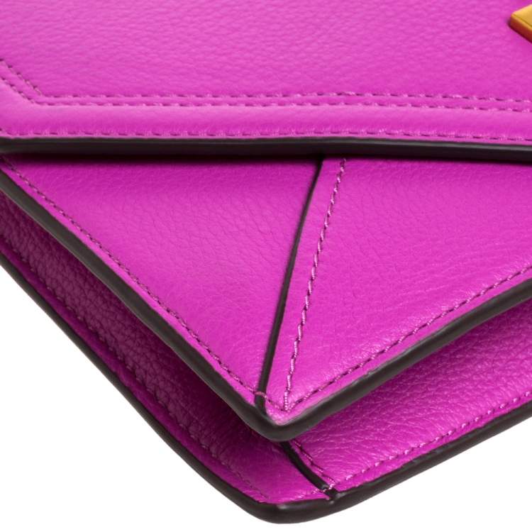 Pre Owned Tory Burch Fuchsia Leather Kira Envelope Flap Chain Bag