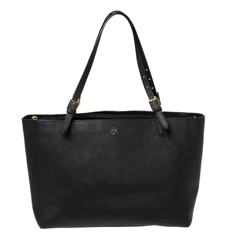 Tory Burch Large Black Saffiano Leather York Buckle Tote 
