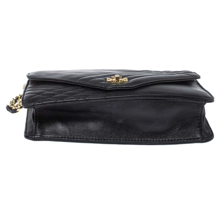 Pre Owned Tory Burch Black Leather Kira Envelope Flap Chain Bag