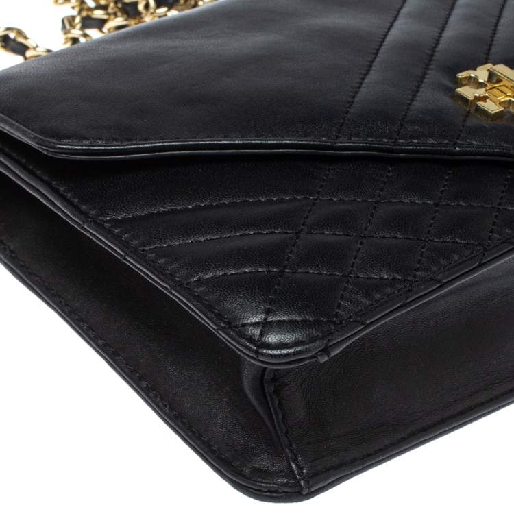 Pre Owned Tory Burch Black Leather Kira Envelope Flap Chain Bag