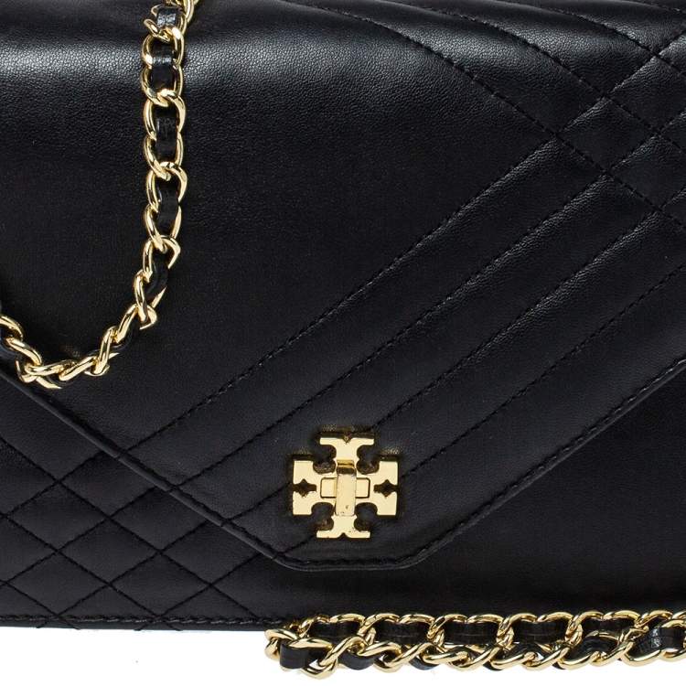 Pre Owned Tory Burch Black Leather Kira Envelope Flap Chain Bag