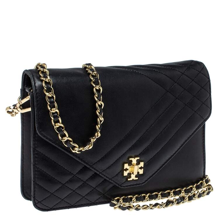 Pre Owned Tory Burch Black Leather Kira Envelope Flap Chain Bag