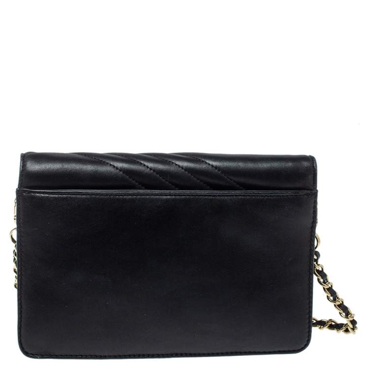 Pre Owned Tory Burch Black Leather Kira Envelope Flap Chain Bag