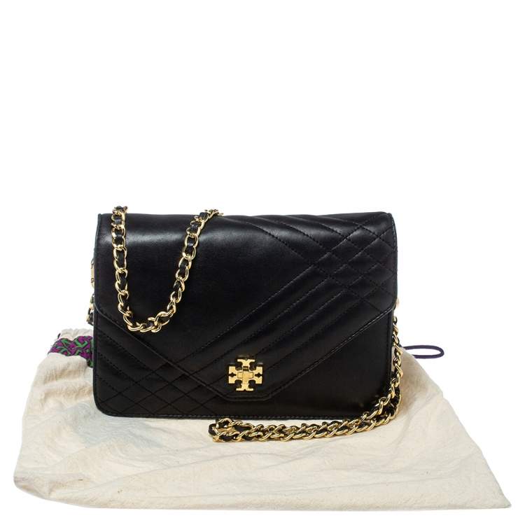 Pre Owned Tory Burch Black Leather Kira Envelope Flap Chain Bag