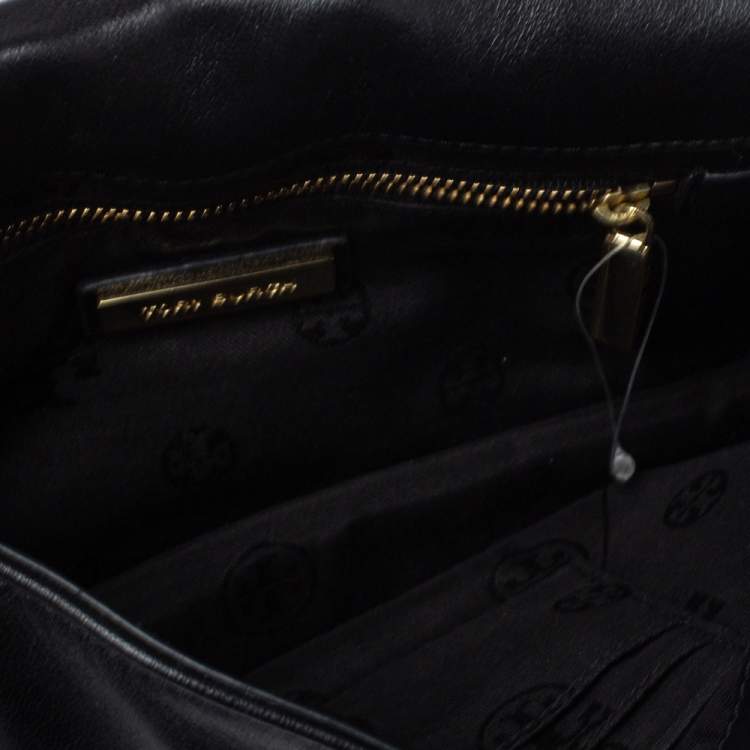 Pre Owned Tory Burch Black Leather Kira Envelope Flap Chain Bag