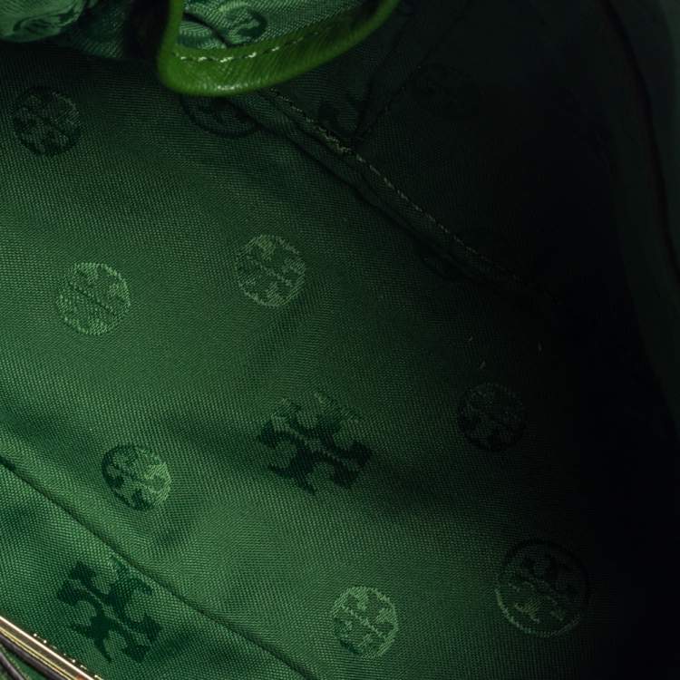 Pre Owned Tory Burch Green Leather Mini Stitched Robinson Satchel