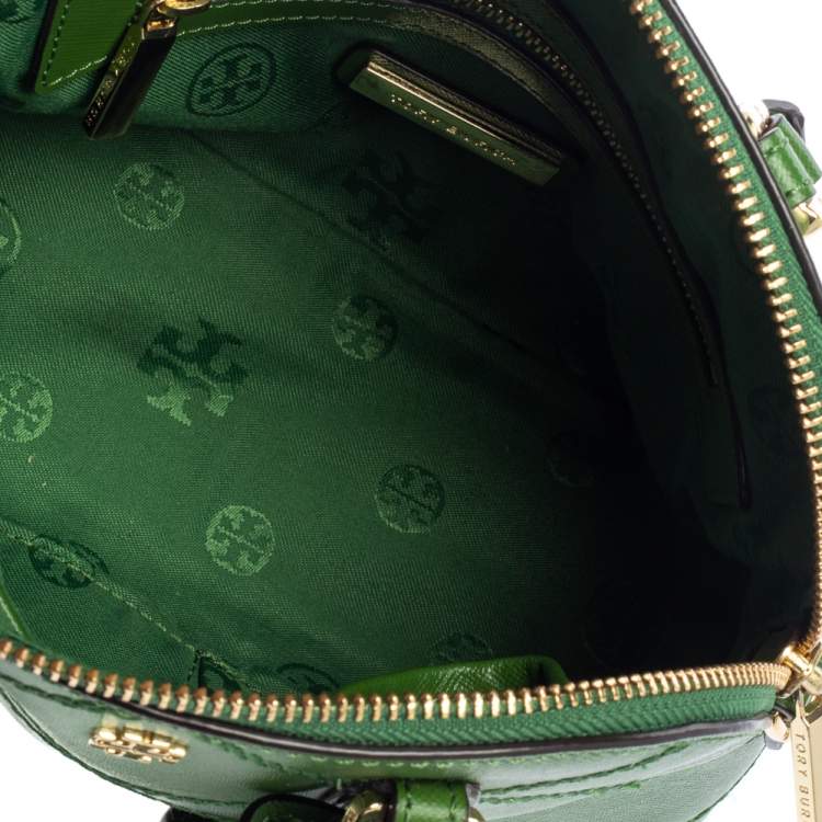 Pre Owned Tory Burch Green Leather Mini Stitched Robinson Satchel