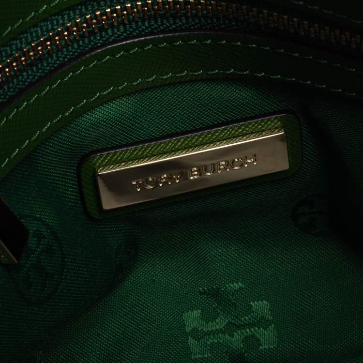 Pre Owned Tory Burch Green Leather Mini Stitched Robinson Satchel
