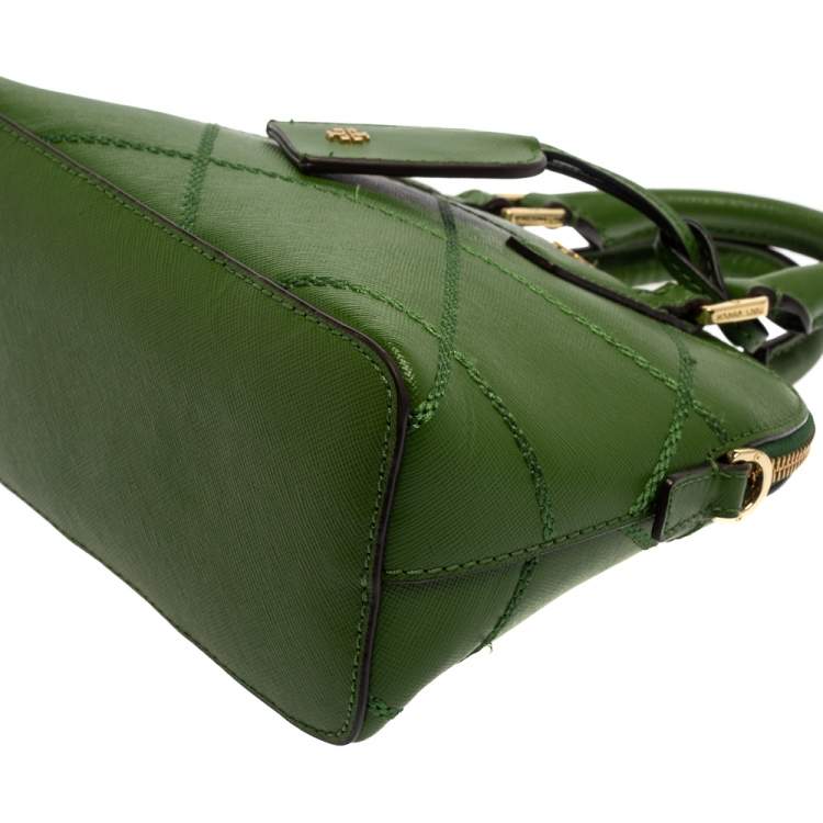 Pre Owned Tory Burch Green Leather Mini Stitched Robinson Satchel