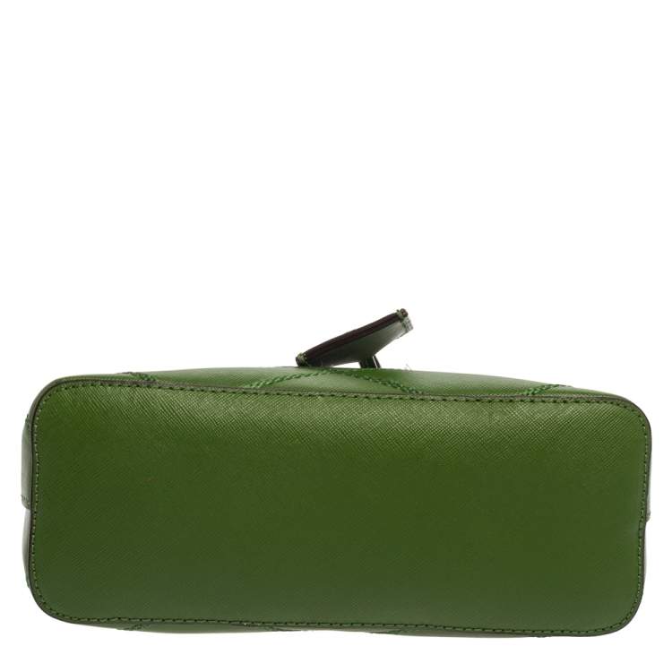 Pre Owned Tory Burch Green Leather Mini Stitched Robinson Satchel