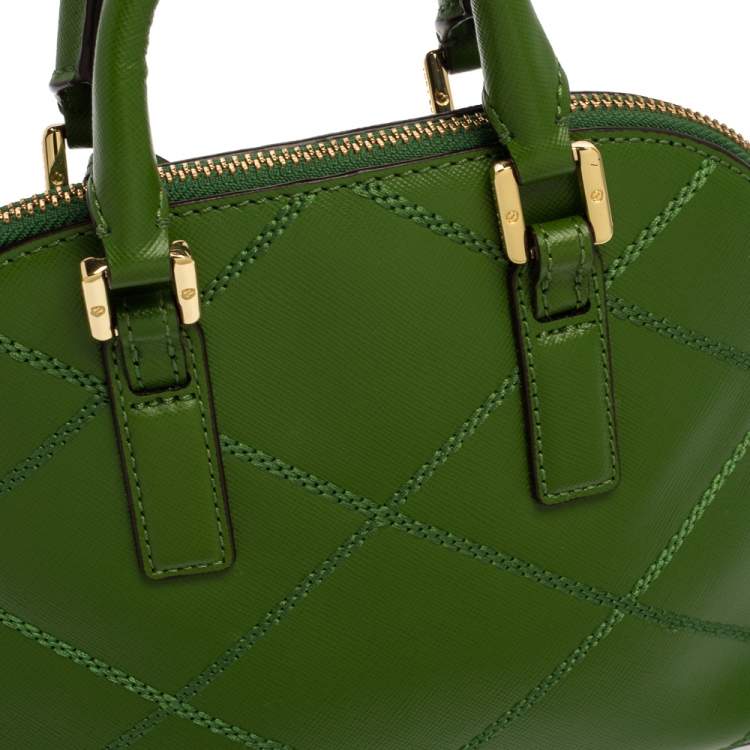 Pre Owned Tory Burch Green Leather Mini Stitched Robinson Satchel