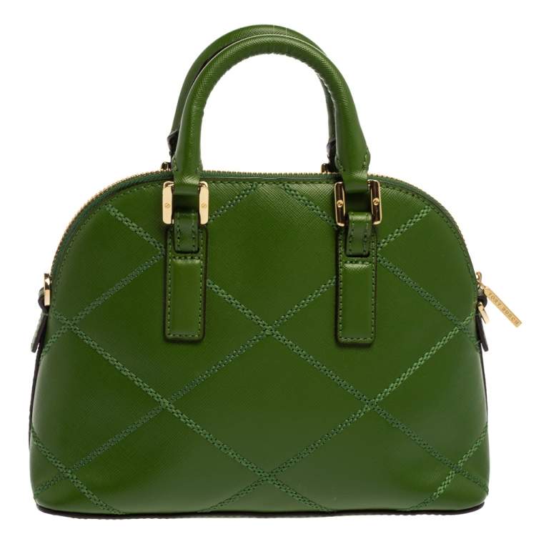 Pre Owned Tory Burch Green Leather Mini Stitched Robinson Satchel