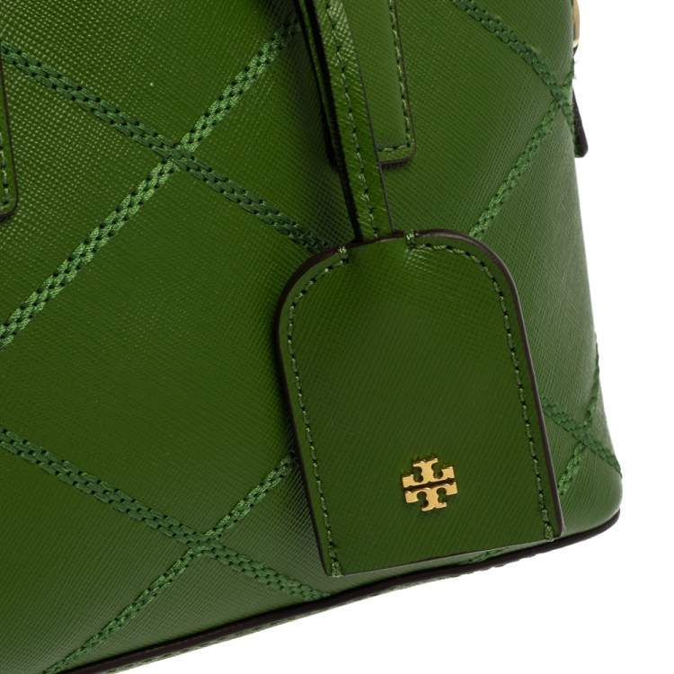 Pre Owned Tory Burch Green Leather Mini Stitched Robinson Satchel