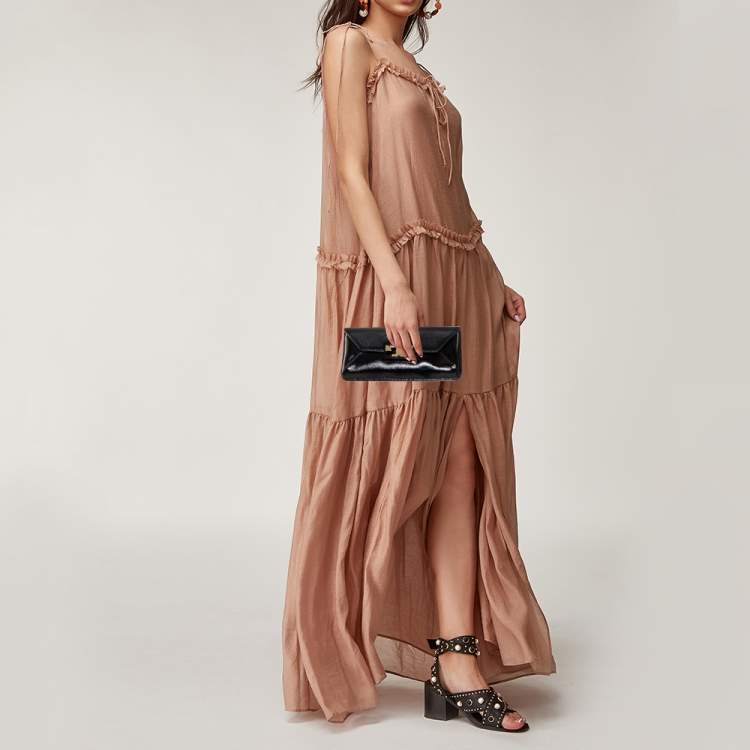 Pre Owned Tory Burch Black Textured Patent Leather Gigi Clutch