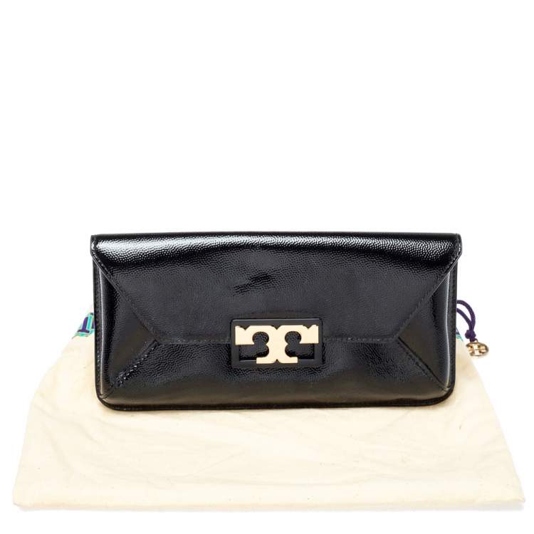 Pre Owned Tory Burch Black Textured Patent Leather Gigi Clutch