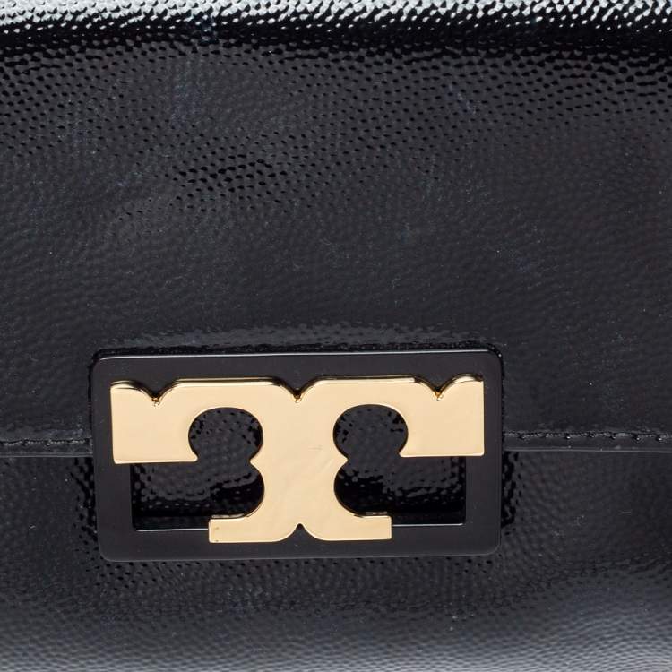 Pre Owned Tory Burch Black Textured Patent Leather Gigi Clutch