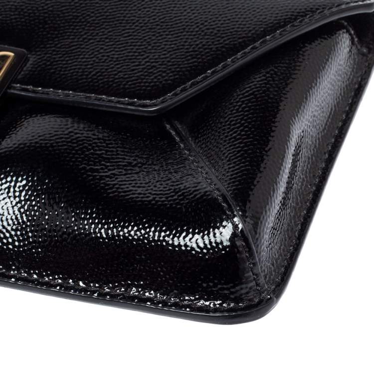 Pre Owned Tory Burch Black Textured Patent Leather Gigi Clutch