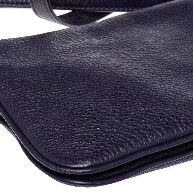 Pre Owned Tory Burch Purple Leather Logo Flap Clutch Bag