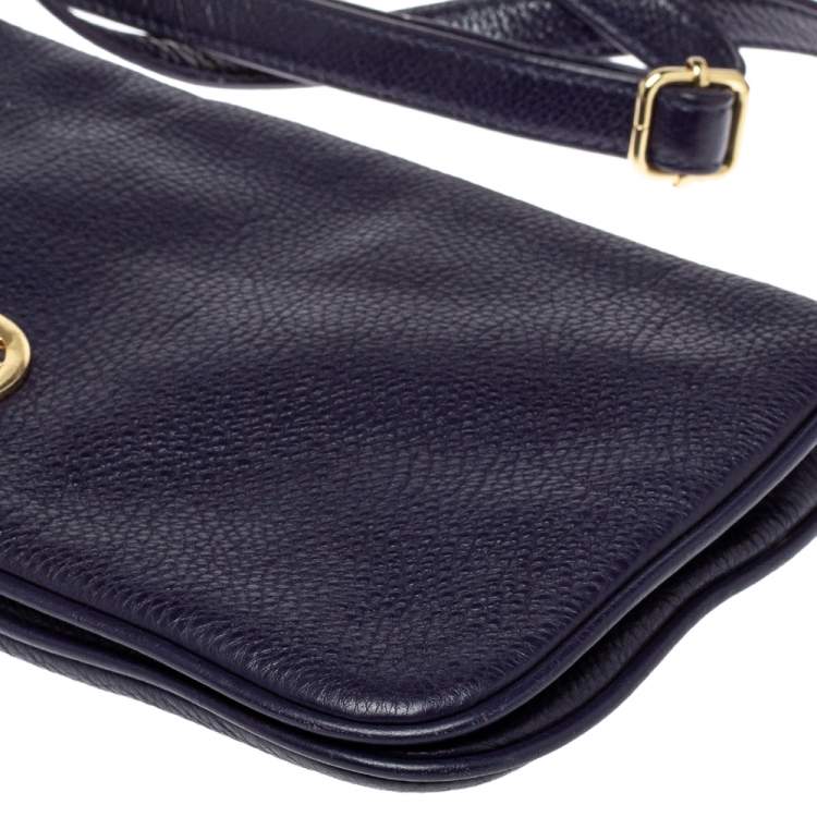 Pre Owned Tory Burch Purple Leather Logo Flap Clutch Bag