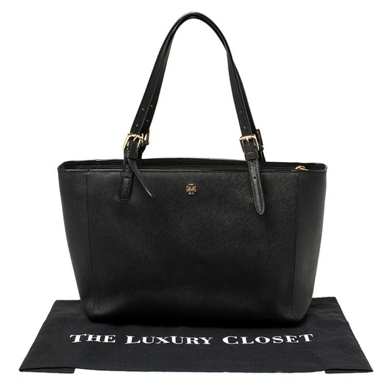 Pre Owned Tory Burch Black Leather York Buckle Tote