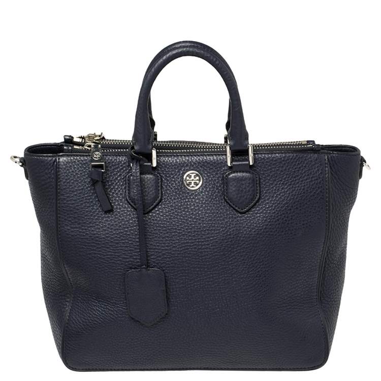 Tory Burch Blue Leather Large Double Zip Robinson Tote Tory Burch