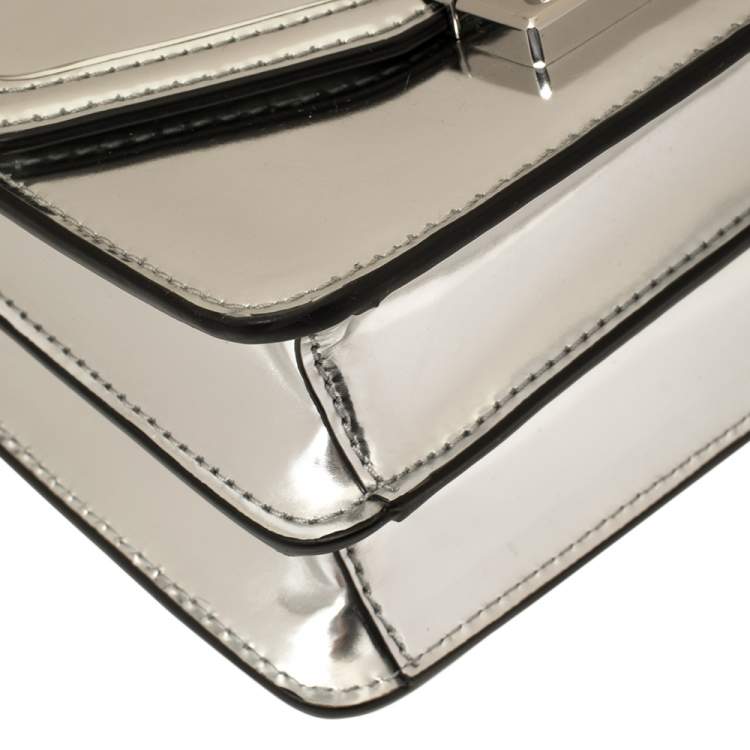 Pre Owned Tory Burch Metallic Silver Leather Mini Juliette Top Handle Bag
