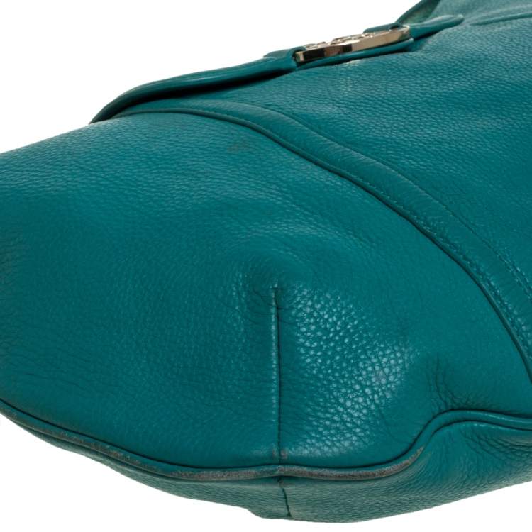 Pre Owned Tory Burch Teal Blue Leather Amanda Flat Hobo