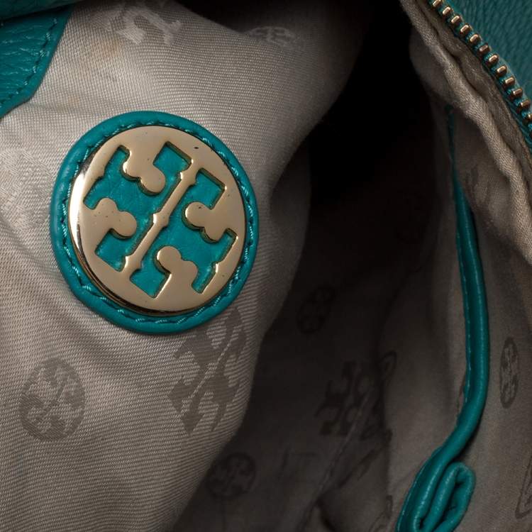 Pre Owned Tory Burch Teal Blue Leather Amanda Flat Hobo