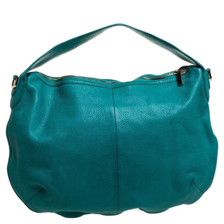 Pre Owned Tory Burch Teal Blue Leather Amanda Flat Hobo