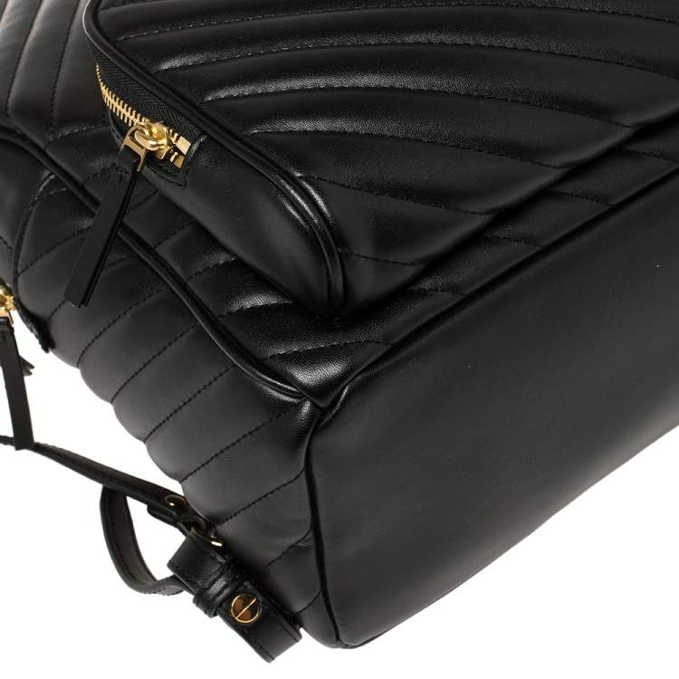Pre Owned Tory Burch Black Quilted Leather Kira Backpack