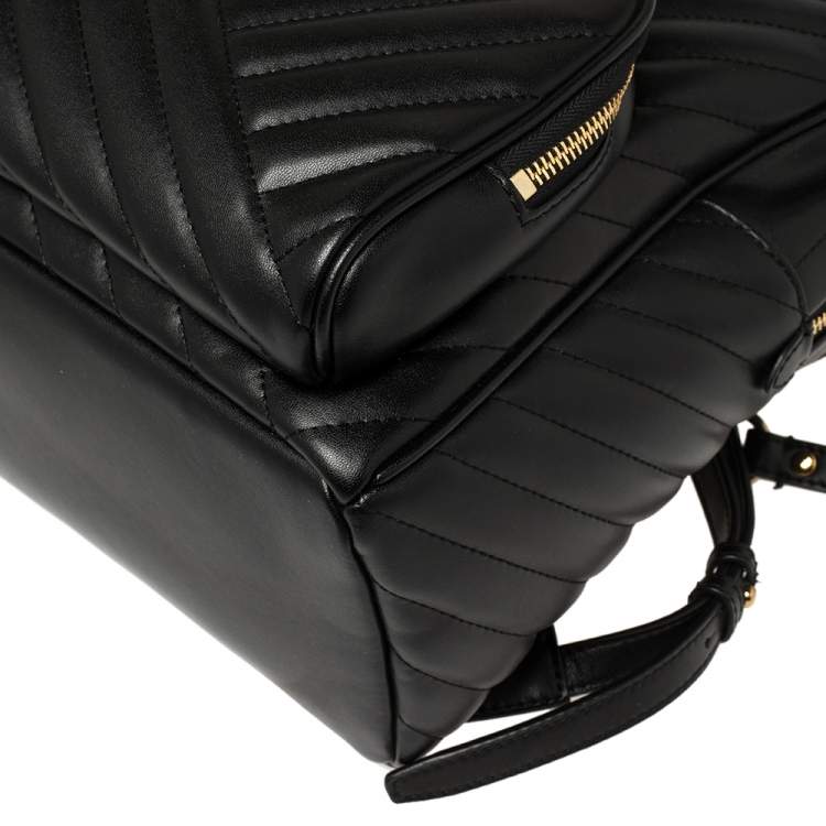Pre Owned Tory Burch Black Quilted Leather Kira Backpack