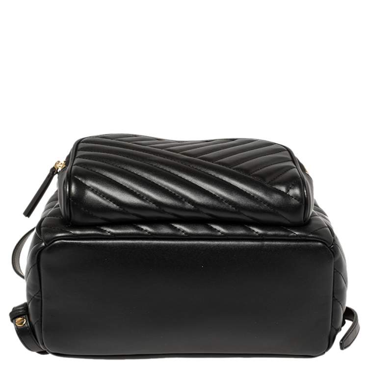 Pre Owned Tory Burch Black Quilted Leather Kira Backpack