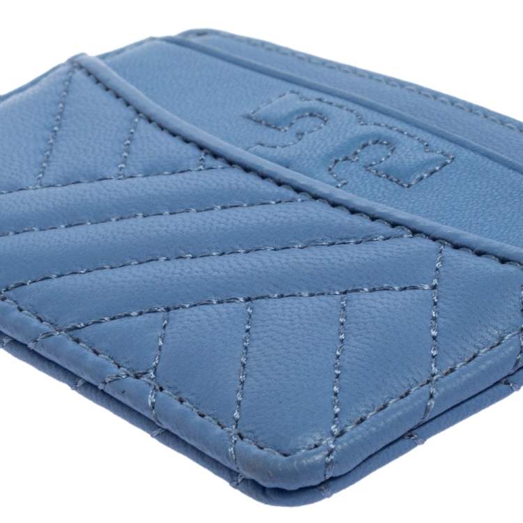 Pre Owned Tory Burch Cornflower Blue Quilted Leather Card Holder