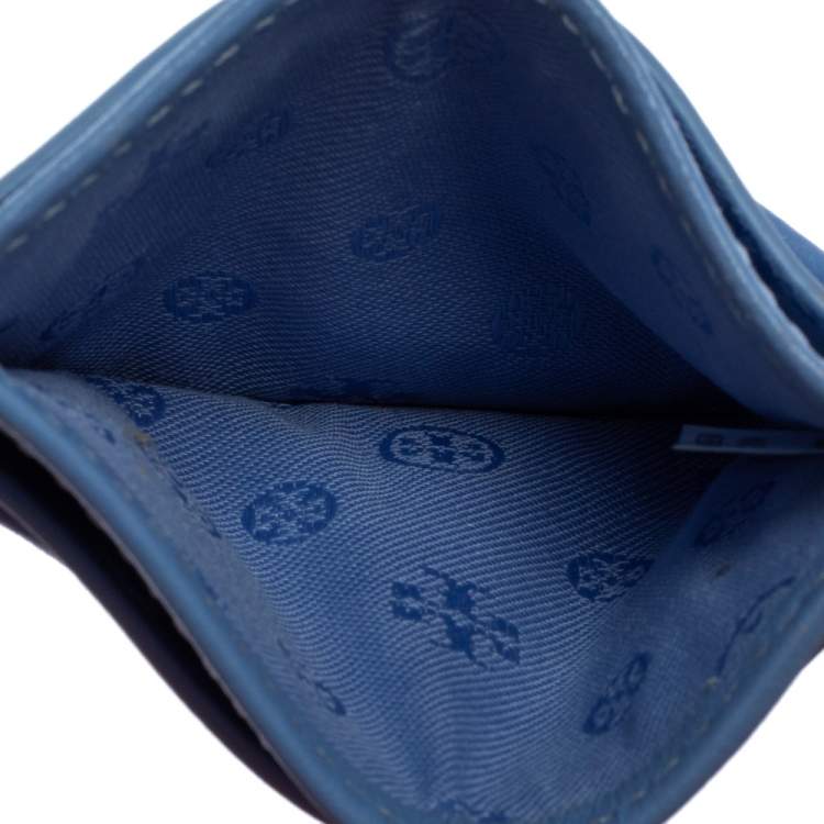 Pre Owned Tory Burch Cornflower Blue Quilted Leather Card Holder