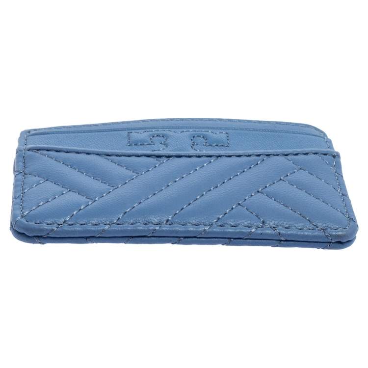 Pre Owned Tory Burch Cornflower Blue Quilted Leather Card Holder